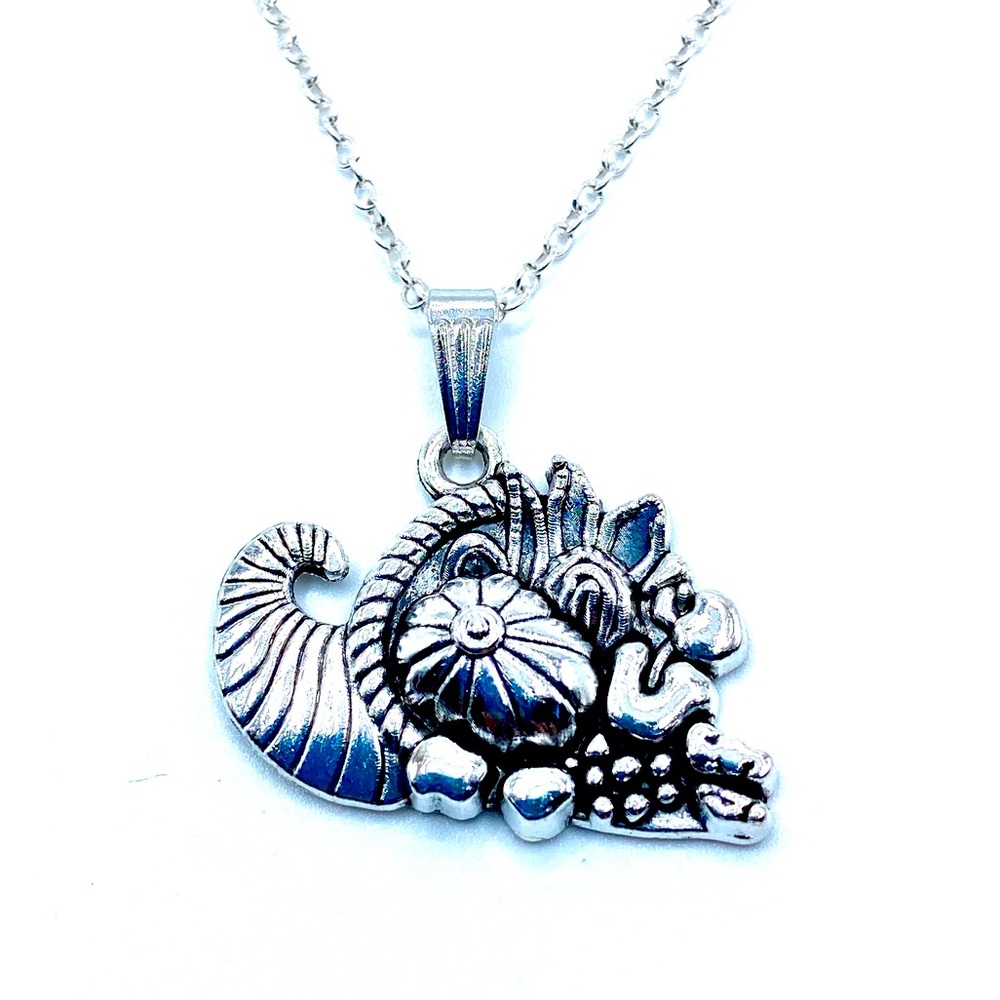Silver Cornucopia Pendant Necklace Thanksgiving